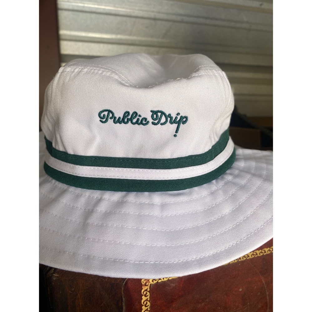 Public Drip Cleeks Brooklyn White Green Striped Bucket Hat L/XL Mens Womens